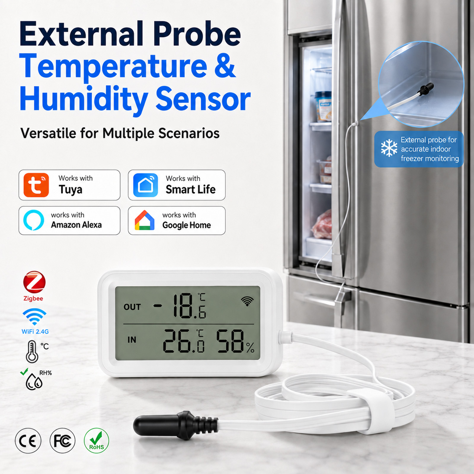 Digital Hygrometer Probe - مقياس حرارة ورطوبة خارجي مقاوم للماء